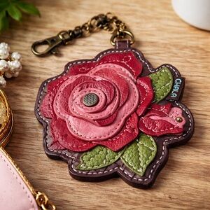 Chala Rose Coin Purse Keychain Leather Floral Wallet Zipper Pouch Boho